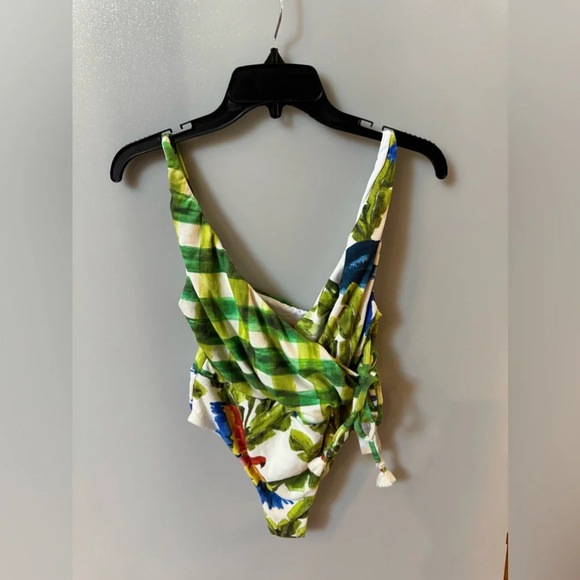 Farm Rio Tropical Fresh Faux Wrap One-Piece Swimsuit, Size large, $195 - Picture 6 of 10